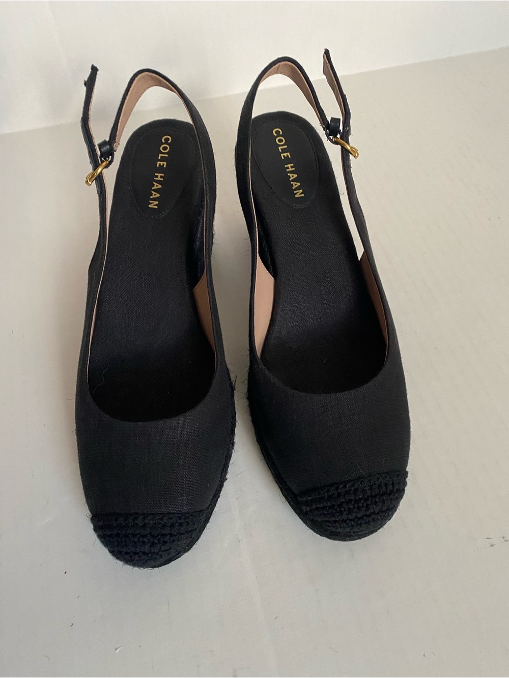 Cole Haan Cloudfeel Black Linen Slingback Espadrille Wedges - Size 9.5B